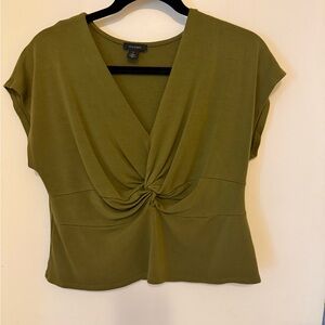 Halogen V-Neck army green Blouse with 
Front Twist Detail